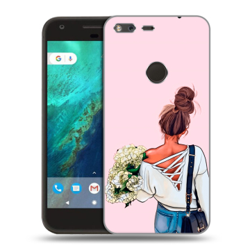 Силиконовый чехол на Google Pixel с принтом Девушка и букет