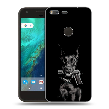 Силиконовый чехол на Google Pixel с принтом Доберман и пистолет