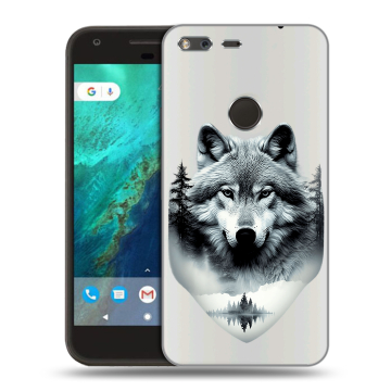 Силиконовый чехол на Google Pixel с принтом Волк в лесу Силиконовый чехол на Google Pixel с принтом Волк в лесу