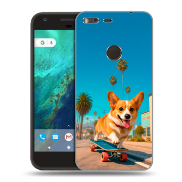 Силиконовый чехол на Google Pixel с принтом Корги на скейте Силиконовый чехол на Google Pixel с принтом Корги на скейте