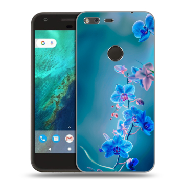 Силиконовый чехол на Google Pixel с принтом Голубые цветы Силиконовый чехол на Google Pixel с принтом Голубые цветы