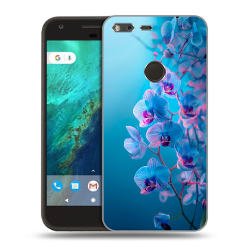 Силиконовый чехол на Google Pixel с принтом голубые орхидеи Силиконовый чехол на Google Pixel с принтом голубые орхидеи