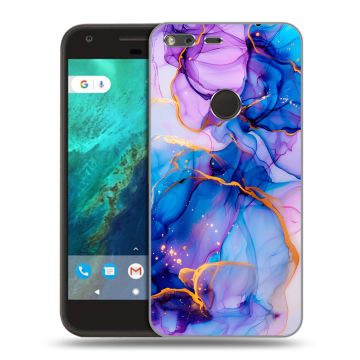 Силиконовый чехол на Google Pixel с принтом синий мрамор Силиконовый чехол на Google Pixel с принтом синий мрамор