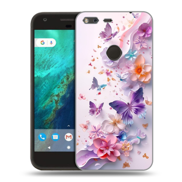 Силиконовый чехол на Google Pixel с принтом цветы бабочки Силиконовый чехол на Google Pixel с принтом цветы бабочки
