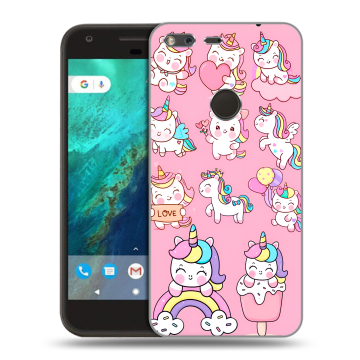 Силиконовый чехол на Google Pixel с принтом Единороги и радуга