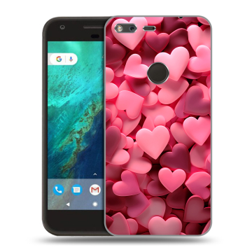 Силиконовый чехол на Google Pixel с принтом розовые сердечки Силиконовый чехол на Google Pixel с принтом розовые сердечки