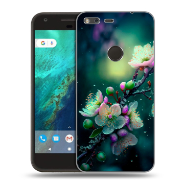 Силиконовый чехол на Google Pixel с принтом Цветы и мрамор Силиконовый чехол на Google Pixel с принтом Цветы и мрамор