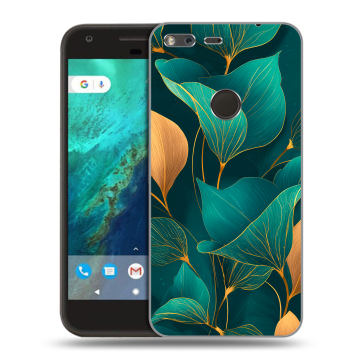 Силиконовый чехол на Google Pixel с принтом Листья и золото