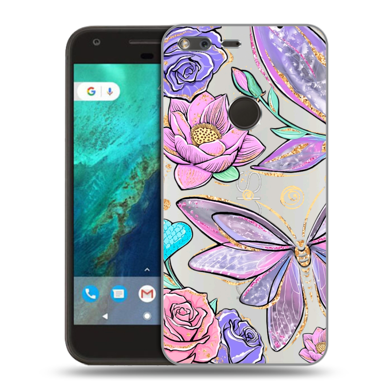Силиконовый чехол на Google Pixel с принтом Бабочки и цветы Силиконовый чехол на Google Pixel с принтом Бабочки и цветы
