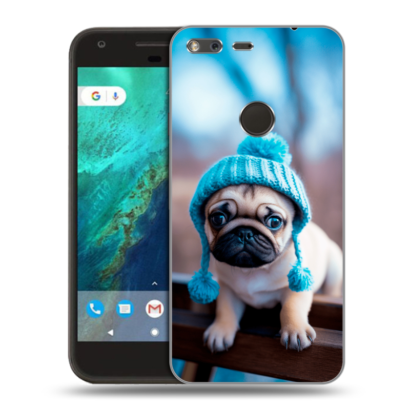 Силиконовый чехол на Google Pixel с принтом Мопс в шапке Силиконовый чехол на Google Pixel с принтом Мопс в шапке