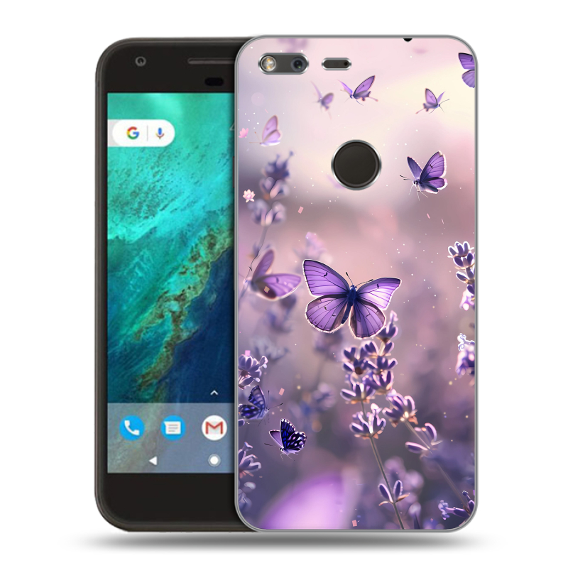 Силиконовый чехол на Google Pixel с принтом бабочки и лаванда Силиконовый чехол на Google Pixel с принтом бабочки и лаванда