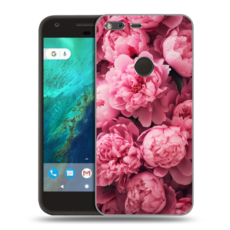 Силиконовый чехол на Google Pixel с принтом цветы пионы Силиконовый чехол на Google Pixel с принтом цветы пионы