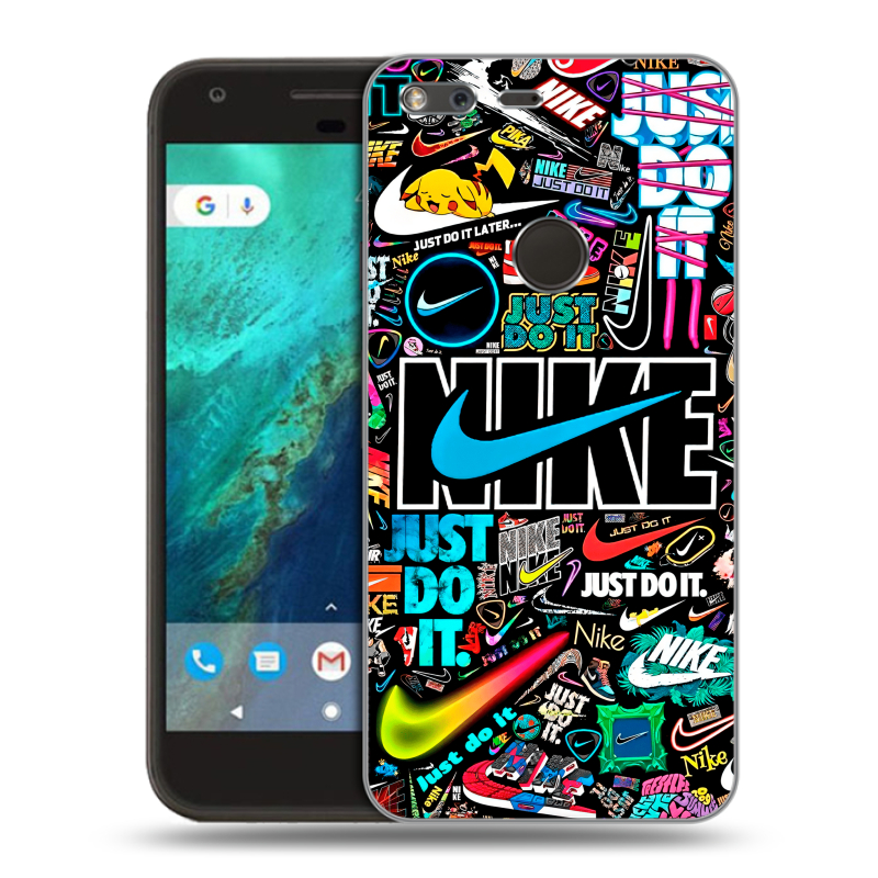 Пластиковый чехол на Google Pixel с принтом найк nike черный Пластиковый чехол на Google Pixel с принтом найк nike черный