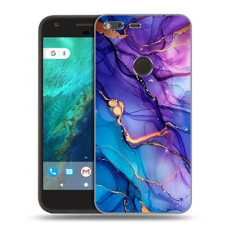 Силиконовый чехол на Google Pixel с принтом синий мрамор Силиконовый чехол на Google Pixel с принтом синий мрамор