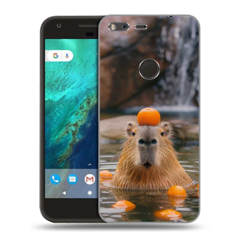 Силиконовый чехол на Google Pixel с принтом Капибара с апельсином Силиконовый чехол на Google Pixel с принтом Капибара с апельсином