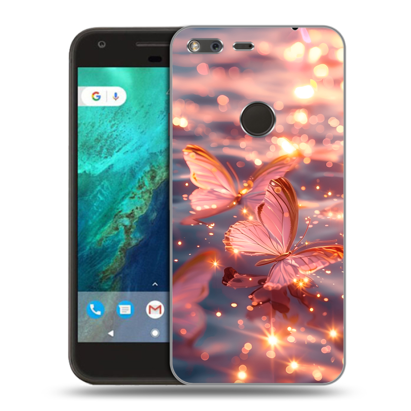 Силиконовый чехол на Google Pixel с принтом бабочки розовые Силиконовый чехол на Google Pixel с принтом бабочки розовые