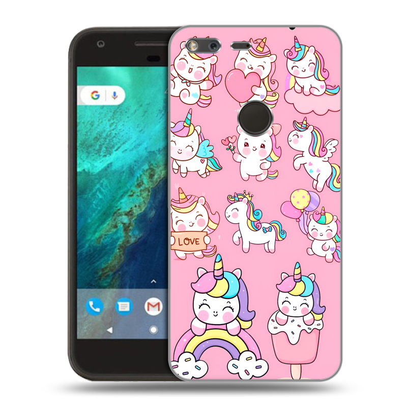Силиконовый чехол на Google Pixel с принтом Единороги и радуга Силиконовый чехол на Google Pixel с принтом Единороги и радуга