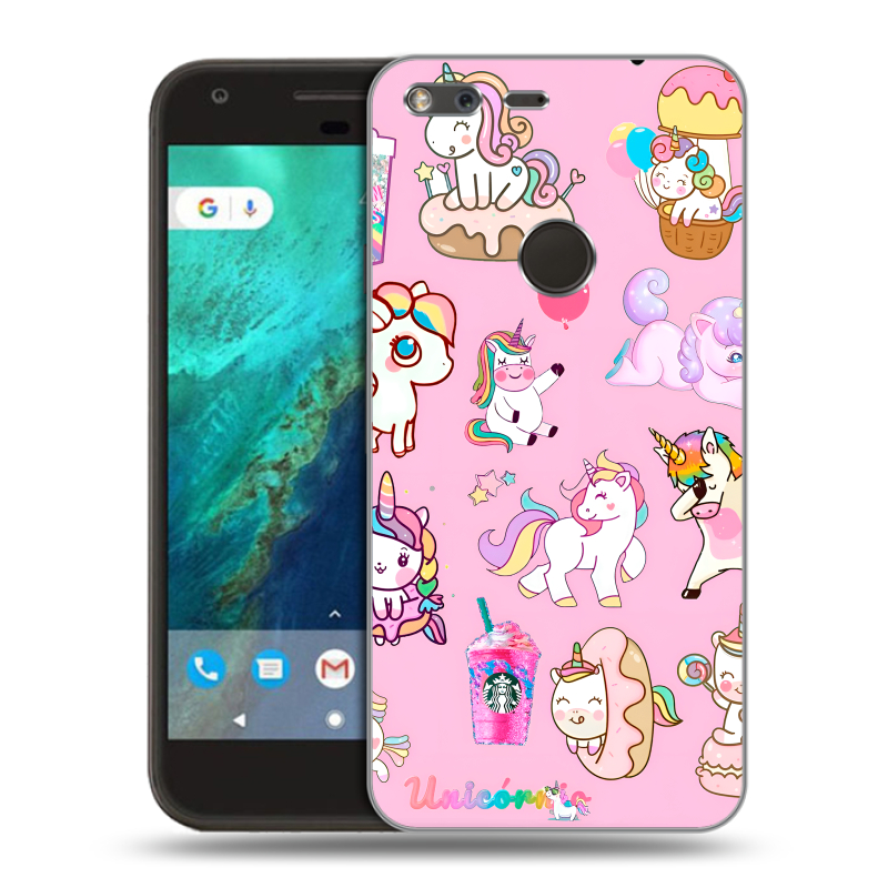 Силиконовый чехол на Google Pixel с принтом розовые единороги Силиконовый чехол на Google Pixel с принтом розовые единороги