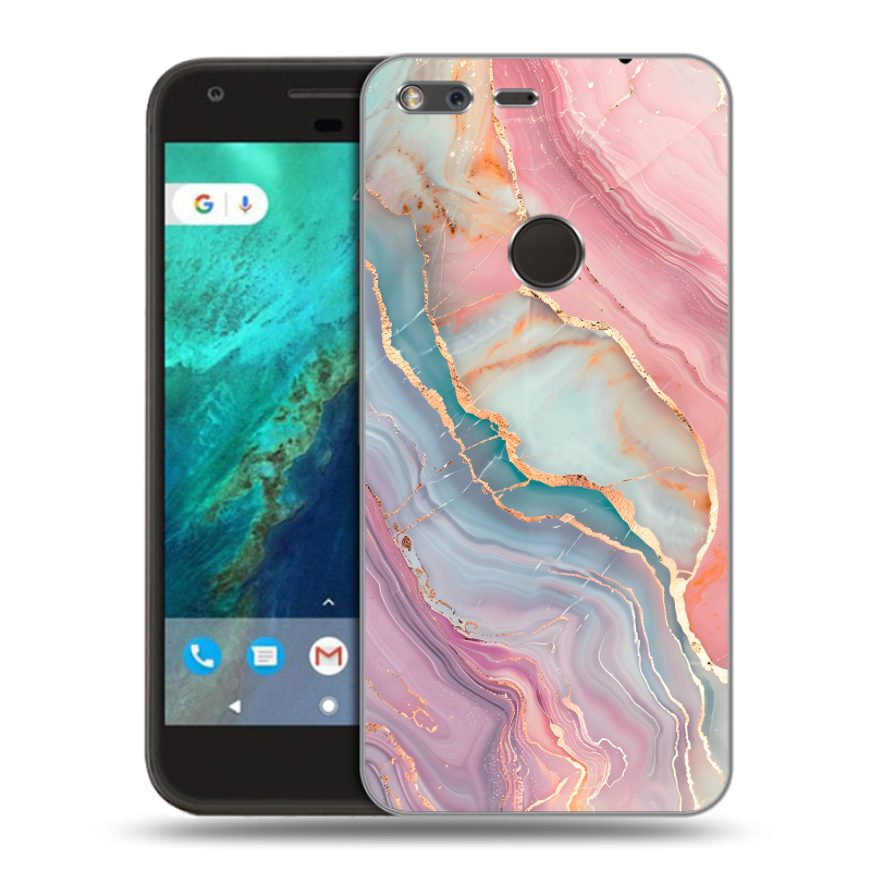 Силиконовый чехол на Google Pixel с принтом розовый мрамор Силиконовый чехол на Google Pixel с принтом розовый мрамор