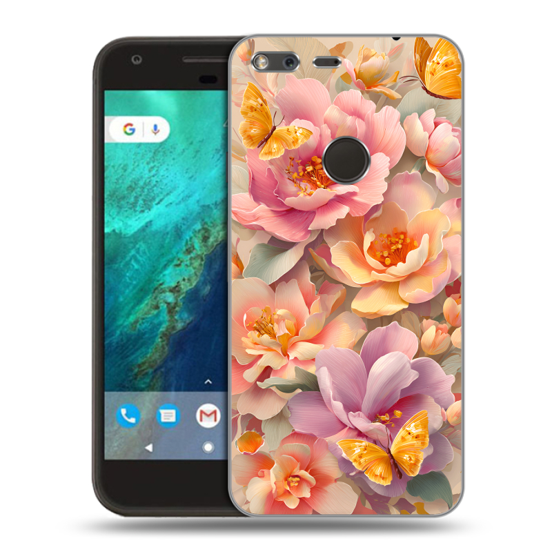Силиконовый чехол на Google Pixel с принтом Цветы и бабочки Силиконовый чехол на Google Pixel с принтом Цветы и бабочки