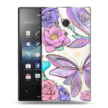Пластиковый чехол на Sony Xperia acro S с принтом Бабочки и цветы