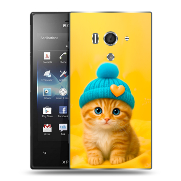 Пластиковый чехол на Sony Xperia acro S с принтом Котенок в шапке