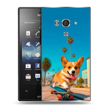 Пластиковый чехол на Sony Xperia acro S с принтом Корги на скейте