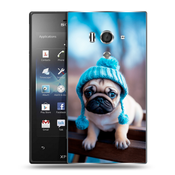 Пластиковый чехол на Sony Xperia acro S с принтом Мопс в шапке