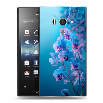 Пластиковый чехол на Sony Xperia acro S с принтом голубые орхидеи