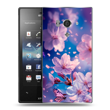 Пластиковый чехол на Sony Xperia acro S с принтом цветы бабочки