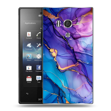 Пластиковый чехол на Sony Xperia acro S с принтом синий мрамор