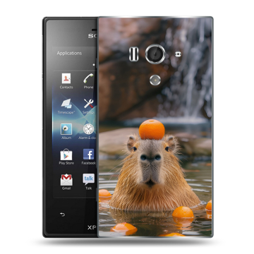 Пластиковый чехол на Sony Xperia acro S с принтом Капибара с апельсином