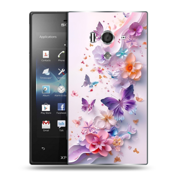 Пластиковый чехол на Sony Xperia acro S с принтом цветы бабочки