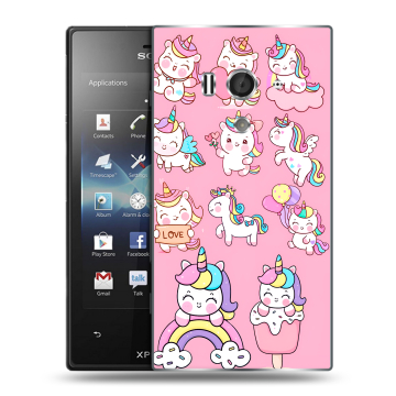 Пластиковый чехол на Sony Xperia acro S с принтом Единороги и радуга
