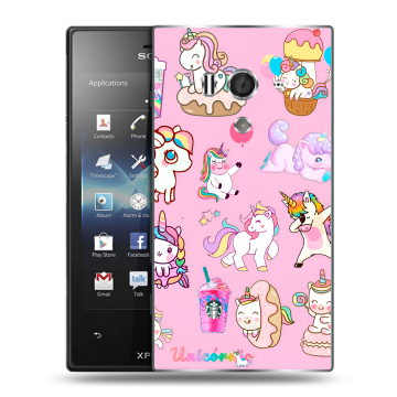 Пластиковый чехол на Sony Xperia acro S с принтом розовые единороги