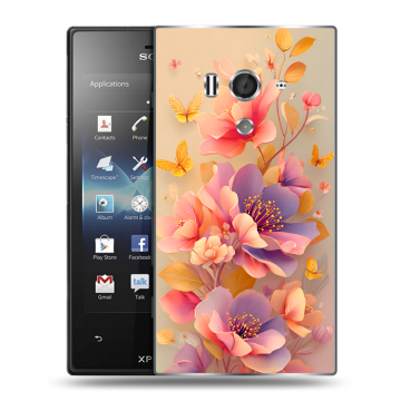 Пластиковый чехол на Sony Xperia acro S с принтом Цветы и бабочки Пластиковый чехол на Sony Xperia acro S с принтом Цветы и бабочки
