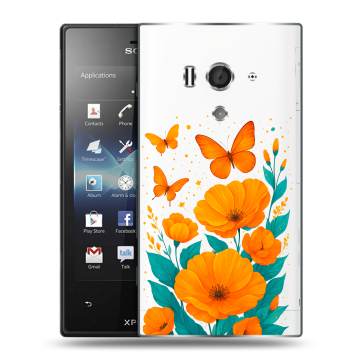 Пластиковый чехол на Sony Xperia acro S с принтом цветы бабочки Пластиковый чехол на Sony Xperia acro S с принтом цветы бабочки