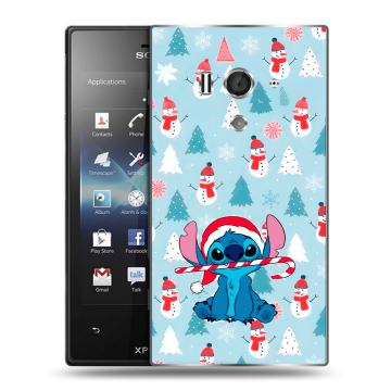 Пластиковый чехол на Sony Xperia acro S с принтом Стич Новый год