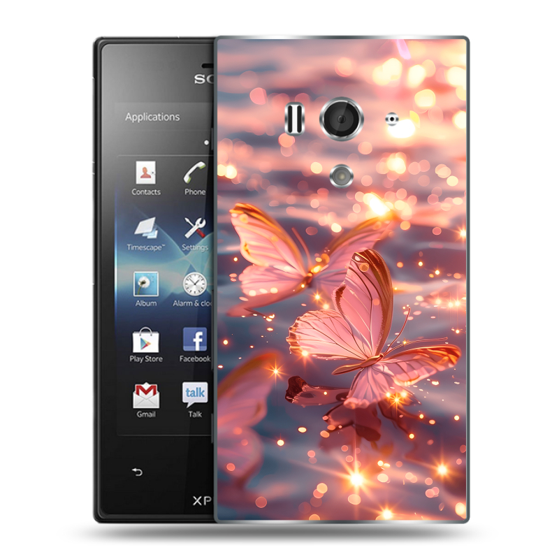 Пластиковый чехол на Sony Xperia acro S с принтом бабочки розовые Пластиковый чехол на Sony Xperia acro S с принтом бабочки розовые