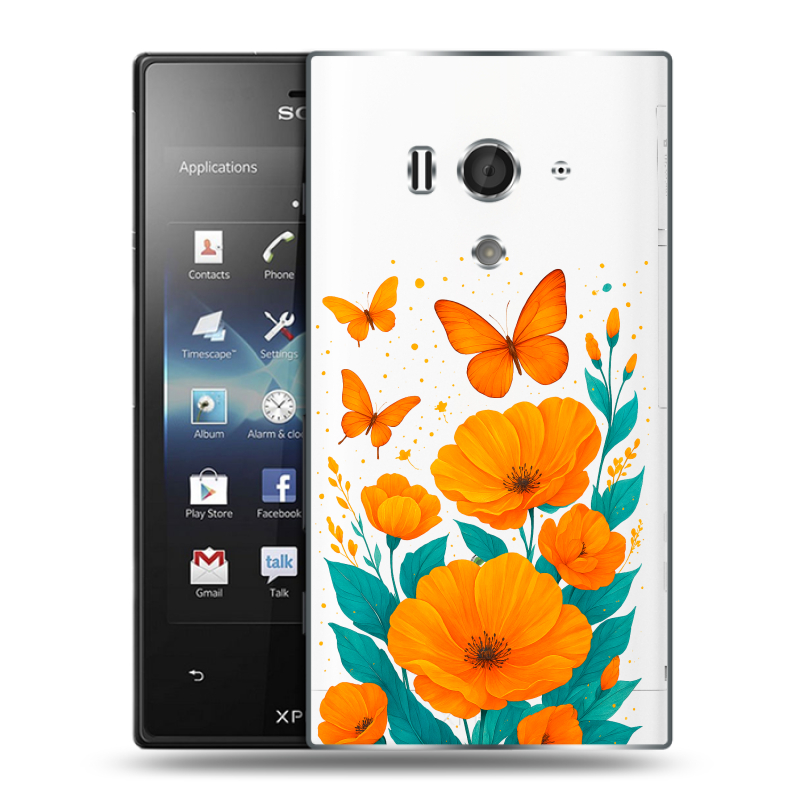 Пластиковый чехол на Sony Xperia acro S с принтом цветы бабочки Пластиковый чехол на Sony Xperia acro S с принтом цветы бабочки