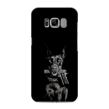 Силиконовый чехол на Samsung Galaxy S8 с принтом Доберман и пистолет Силиконовый чехол на Samsung Galaxy S8 с принтом Доберман и пистолет