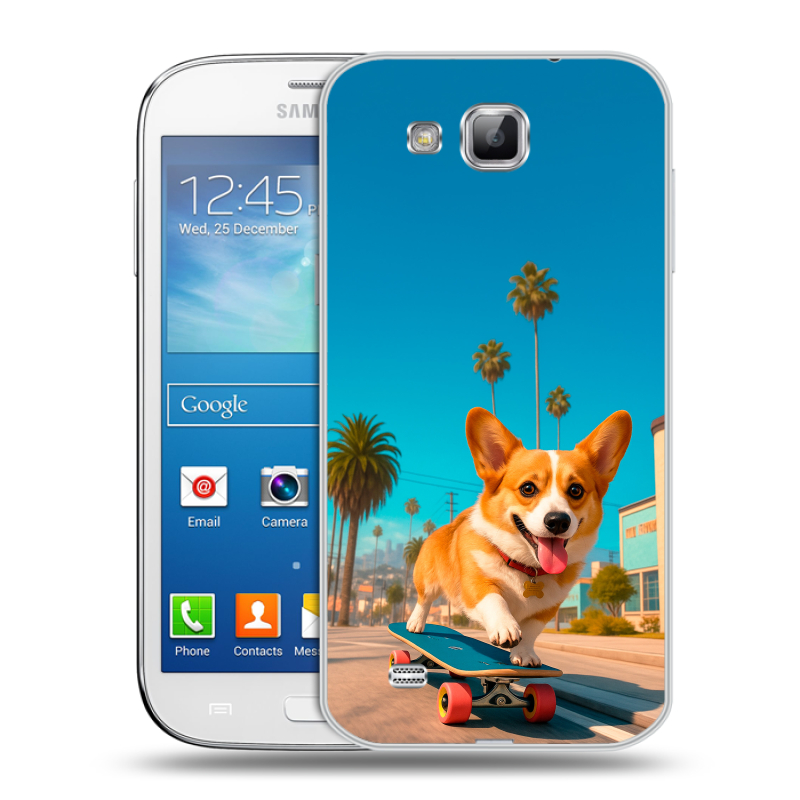 Пластиковый чехол на Samsung Galaxy Premier с принтом Корги на скейте Пластиковый чехол на Samsung Galaxy Premier с принтом Корги на скейте