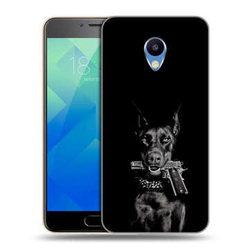 Силиконовый чехол на Meizu M5 с принтом Доберман и пистолет