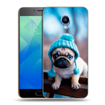 Силиконовый чехол на Meizu M5 с принтом Мопс в шапке