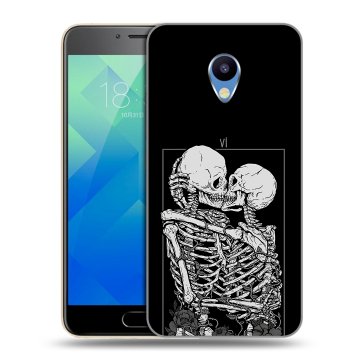 Силиконовый чехол на Meizu M5 с принтом Поцелуй скелетов
