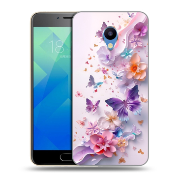 Силиконовый чехол на Meizu M5 с принтом цветы бабочки