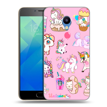 Силиконовый чехол на Meizu M5 с принтом розовые единороги