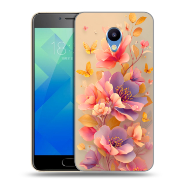Силиконовый чехол на Meizu M5 с принтом Цветы и бабочки