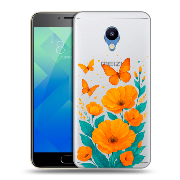Силиконовый чехол на Meizu M5 с принтом цветы бабочки