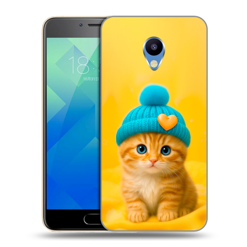Пластиковый чехол на Meizu M5 с принтом Котенок в шапке Пластиковый чехол на Meizu M5 с принтом Котенок в шапке